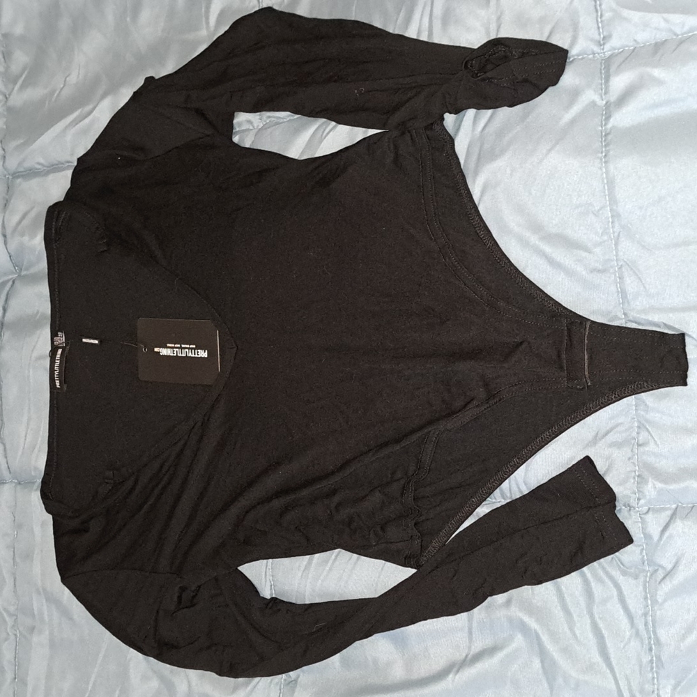Prettylittlething V-neck long sleeve thong bodysuit